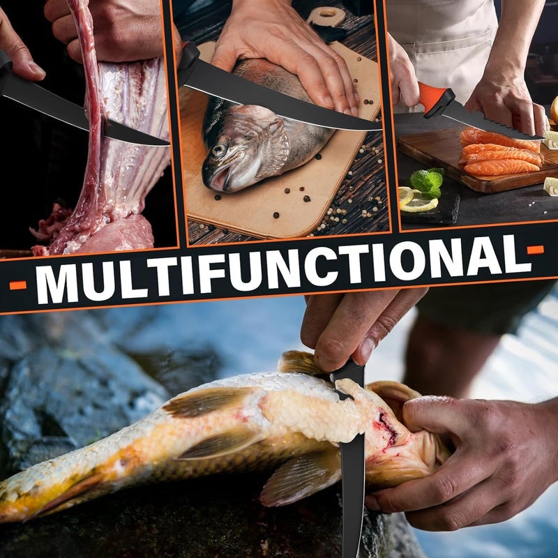 TAN REN Fish Filet Knife Set – 5 PCS Stainless Steel Bait & Fillet Knives with Sharpener and Storage Bag, Fishing Knives Kit with Non-Slip Handle for Filleting, Boning, Fishing Gift for Men - Image 3